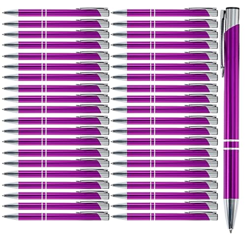 WedDecor Kugelschreiber aus Aluminium, schwarze Tinte, einziehbar, bunt, edle Geschenke für Geburtstag, Büro, Aluminium, feine Spitze und schwarze Tinte, mit schwarzer Tasche, Violett, 75 Stück von WedDecor