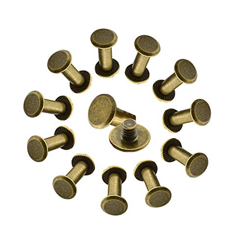 WedDecor Lang Chicago Nieten Bindung Schrauben Nägel Nieten Kreuz Kopf Knopf Nieten Rund Flachkopf Nieten Schrauben für DIY Leder Dekoration, Buchbinderei, Fotoalbum Bindung Bronze, 9mm x 9mm, 10pcs von WedDecor