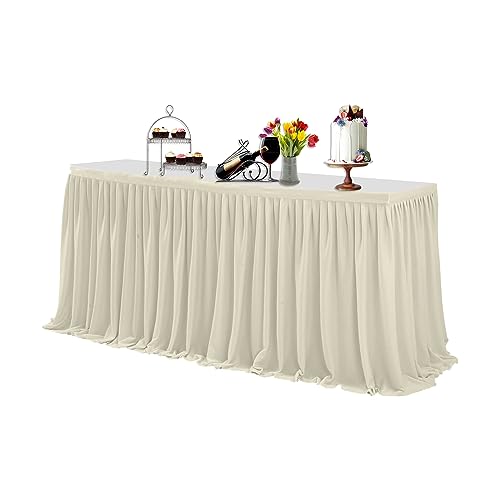 WedDecor Schwarz 21ft Polyester Tisch Rock mit Nylon Verschlüsse für Einfache Befestigung - Dekorativ Tisch Kleidung für Hochzeit, Partys, Feier, Events, Passt 2.5ft X 4ft Tisch - Creme, 21 feet von WedDecor