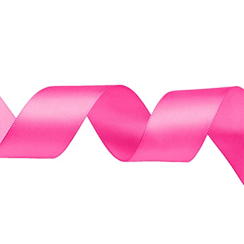 WedDecor Shocking Pink Satinband zum Verpacken von Geschenken, 25 mm x 10 m, doppelseitiges Satinband, Rolle, Polyesterband zum Nähen, Kuchen, Kleider, Hochzeit, Geburtstagsparty-Dekoration von WedDecor