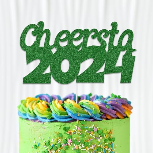 WedDecor Tortenaufsatz mit Aufschrift "Cheers to 2024", grüner Glitzer, "Happy New Year Eve Goodbye 5,138.0 cm, Hello Welcome 2024, für Winterfest, Weihnachten und Feiertage, Party-Feier, von WedDecor