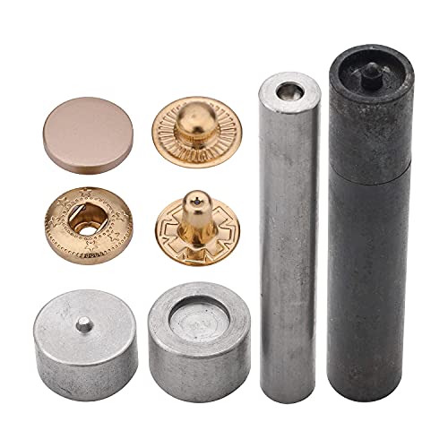 Weddecor 12.5mm Snap Verbindungen 4 Teile S FEDER Druckknöpfe Mit Legierung Kappe Nahtfreies Knöpfe für Jacken, Lederhandwerk, Stoff Reparatur DIY Projekte - Matt Gold Mit Befestigung Werkzeug, 12.5mm von WedDecor