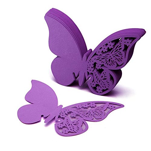 Weddecor Platzkarten für Weingläser, Schmetterling, präzise, geschnitten, Violett, 50 Stück von WedDecor