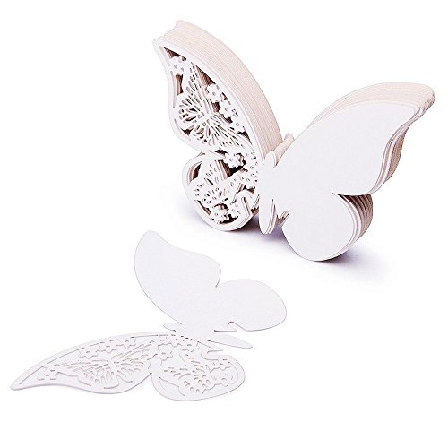 Weddecor Platzkarten für Weingläser, Weiß, Schmetterling, präzise geschnitten, für Partys, Geburtstage, Hochzeiten, Shows, 50 Stück von WedDecor