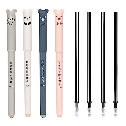 WeddHuis 4 Pcs Radierbarer Kugelschreiber, Cartoon Stift Radierbar Erasable Pen mit 4 Nachfüllungen, Löschbaren Gelstiften für Kinder Studenten Schule Büro von WeddHuis