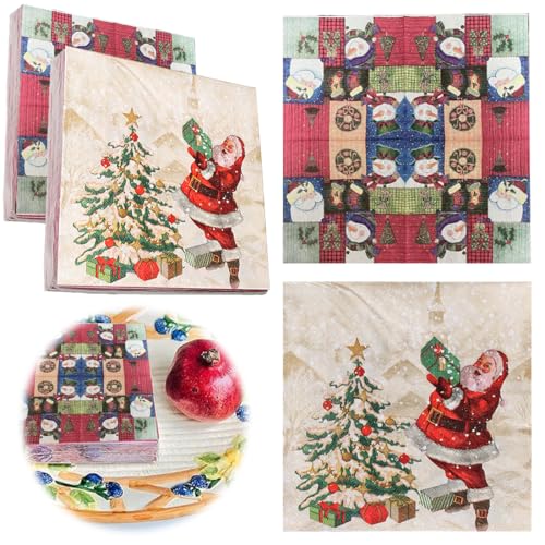 WeddHuis 40er-Pack Weihnachtsservietten Weihnachtsmann Schneemann 3-stöckige Tischdekoration Weihnachtsfeier Dekoration Papierservietten (33 x 33 cm) (Schwarz) von WeddHuis