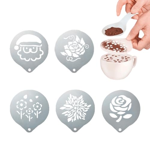 WeddHuis Kaffeeschablonen aus Edelstahl, 5 Pcs Kaffee-Dekorationsschablone Cappuccino schablonen Kaffee schablonen Kaffee Latte Art Schablonen tortenschablone für Kaffee Kuchen Dekorieren von WeddHuis