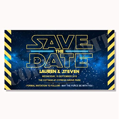 Darth Vader Star Wars Save The Date Prinzessin Leia, Star Wars Han Solo Stormtrooper, D2, C-3PO Millennium Falcon Hochzeit Geburtstag-Party-Einladungen von Wedding Cards