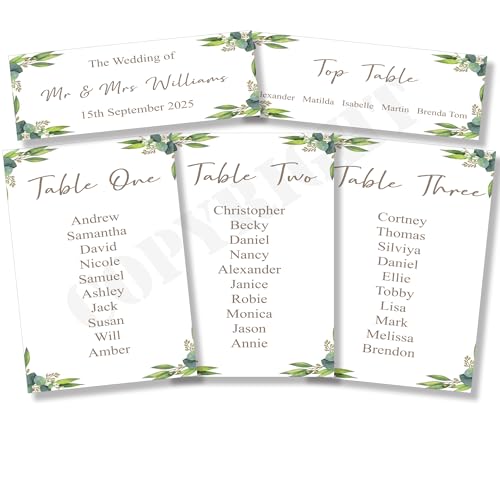 Personalisierte Hochzeit Tischplan Platz Sitzdekoration Blumen Karten (1 Postkarte) A5 von Wedding Cards