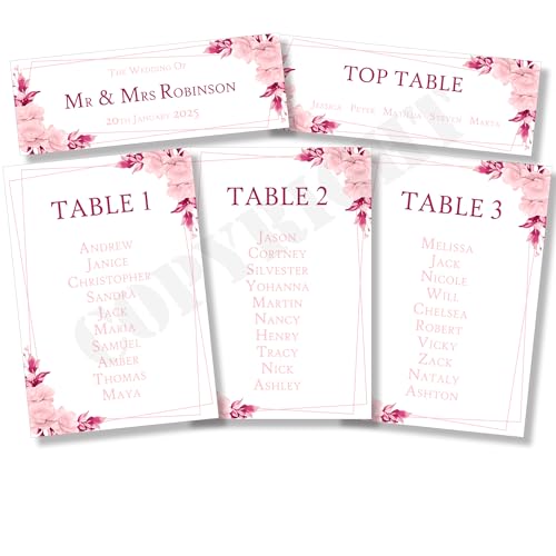 Personalisierte Hochzeitszeremonie Tischplan Sitzdekoration Blumen Karten (1 Postkarte) A5 von Wedding Cards