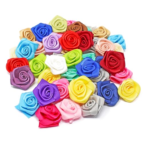 Bunte Rosen aus Satinband, 25 mm, 25 Stück von Wedding Touches