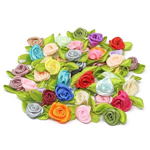 Mini-Rosen, Satinband, Rosenknospen, Basteln, dekorative Bastelblumen, mehrfarbig, 15 mm, 50 Stück von Wedding Touches