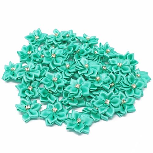 Satinband-Blumen mit Strasssteinen in der Mitte, Türkis, 25 mm, 25 Stück Satinband-Blumen mit Strasssteinen in der Mitte, Türkis, 25 mm, 25 Stück von Wedding Touches