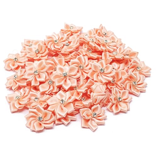 Wedding Touches Satinband-Blumen mit Strass-Mitte, zum Basteln, 25 mm, pfirsichfarben, Textil, Orange, 25-30mm Wedding Touches Satinband-Blumen mit Strass-Mitte, zum Basteln, 25 mm, pfirsichfarben, Textil, Orange, 25-30mm von Wedding Touches