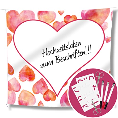 WeddingTree DIY Hochzeitsherz zum Ausschneiden für das Brautpaar und 2 Scheren - Hochzeit Bettlaken zum Beschriften - Laken Hochzeit - Spiel für das Brautpaar - Hochzeitsherz ausschneiden von WeddingTree