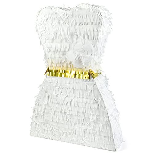 WeddingTree Pinata Braut Hochzeits Kleid zum Befüllen – Pinata Hochzeit - Party Spiel Spaß zur Hochzeit Verlobung – Piniata mit Stock und Maske – 50cm hoch von WeddingTree