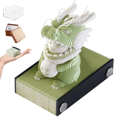 3D -Memo -Pad Chinesischer Zodiac Dragon 3D Wöchentliche Kalender 2024 mit Acrylcover Drachenpapier schnitzen für Schreibtischverzierung Weihnachten Neujahrsgeschenk von Wedhapy