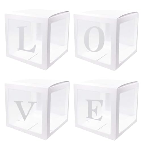 Ballonboxen mit L-O-V-E-Buchstaben 4pcs 12 Zoll Valentinstag Transparent Ballon Box Clear Party Ballon Box für Valentinstag Dekorationspartyzubehör ohne Luftballons von Wedhapy