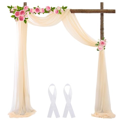 Drapierungsstoff für Hochzeitsbögen 1 Paneel Hochzeitsdekor 75,4 x 594,6 cm elegantes Blumen und Drapierungsset für Hochzeitsbögen mit 2 Bändern dekorative champagnerfarbene Hintergrundvorhänge von Wedhapy