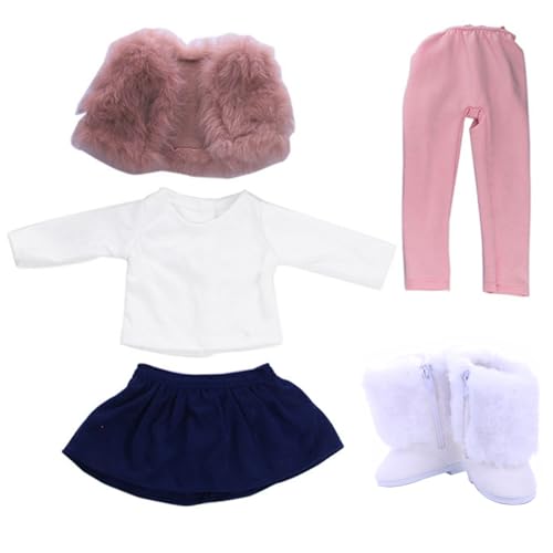 Kleidung für Babypuppen 18-Zoll-Puppenkleidung 5-teilig Mini-amerikanische Puppenkleidung süße Winter-Puppen-Outfits inklusive Weste T-Shirt Rock Hose Schuhen für 18-Zoll-Puppe von Wedhapy