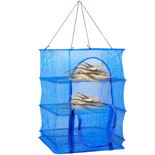 Kräutertrocknungsregal, Trocknungsnetz Trockenstange 3 Schichten hängende Trocknungsregal, faltbares Netz trocknender Rack mit Reißverschluss, 13,8x13.8x26.8 Fleisch Trocknungsregal für Garnelenfisch von Wedhapy