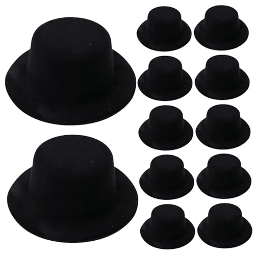 Mini Top Hut 12pcs Schwarze Puppenhüte Filz Schwarze Top -Hüte für Handwerkshaarzubehör Mini Weihnachtshüte Ornamente für Partyzubehör Dekorationen von Wedhapy