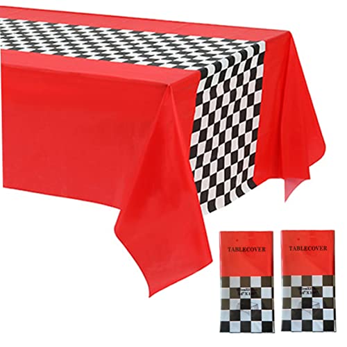 Renntischdecke rot schwarz weiß Gitter Rennwagen Tischdecke wasserdicht Renntischdecke für Partydeko 2 Stück 137 x 274 cm Renntischdecke Rennparty Dekorationen Rennwagen Tischdecke Ra von Wedhapy