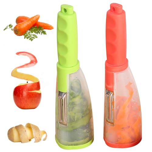 Schäbig mit Behälter, 2pcs Safe Multi -Obst -Schäler, Schäler für Küchengemüse Schäler aus Edelstahl Gemüse Schäler mit Nicht -Slip -Griff, hängende Obstschneider für Wohnzimmer, Schlafzimmer, Büro von Wedhapy