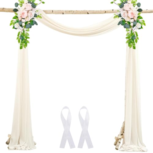 Stoff zum Drapieren von Hochzeitsbögen 1 Paneel Hochzeitsdekor 75,4x594,6 cm rustikales Set mit Blumen und Drapierungen für Hochzeitsbögen mit 2 Bändern elfenbeinweiß transparente Hintergrundvorhänge von Wedhapy