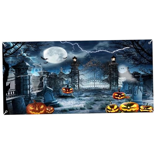 Wedhapy Halloween-Garagentor Halloween-Hintergrund 3,9 x 1,8 m hängende Garagentorabdeckung aus Polyester schrecklicher Kürbis Halloween-Türabdeckung für Garagentor-Dekor Stil 1 von Wedhapy