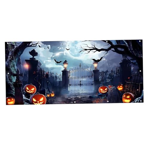 Wedhapy Halloween-Hintergrund für Garagentor 4,9 x 1,8 m zum Aufhängen Polyester Halloween-Türdekorationen Kürbislaternen Garagentor-Dekorationen für Garagentor-Dekorationen von Wedhapy