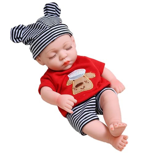 Wedhapy Tiny Toys Reborn-Puppe 30,5 x 10,2 cm angezogen bewegliche Gelenke Simulation geschlossenes Auge Babypuppe Vinyl beweglich niedlich realistisch Babypuppen Geschenk für Kinder rote Kleidung von Wedhapy