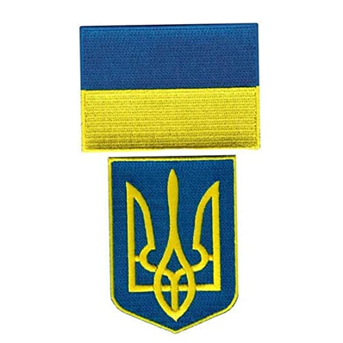 Wedhapy Ukraine Flagge und Tryzub Ukrainische Wappenschild Schild Stickereispatch Setukraine Flaggen und Tryzu Ukrainer Wappenschild Stickerei Patch Set Ukraine Flagge Patches Bestickt Moral Trident von Wedhapy