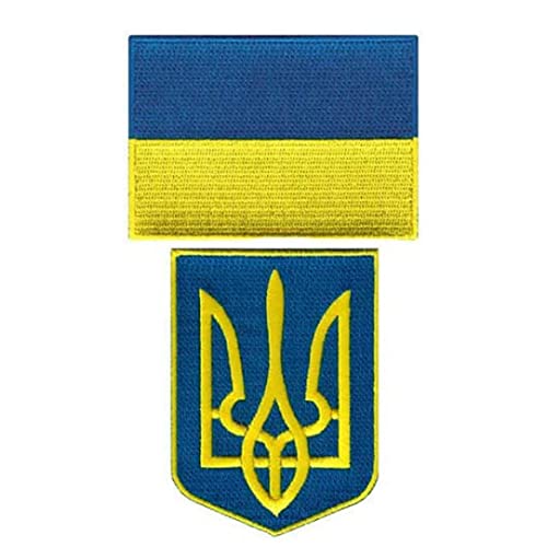 Wedhapy Ukraine Flagge und Tryzub Ukrainischer Waffenschild Stickerei Patch Set Ukraine Flagge und Tryzu Ukrainer Wappenschildstickstätte Patch Set Ukraine Flagge Patches Bestickt MO von Wedhapy