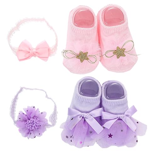 Zubehör für Reborn-Puppen 2 Sets Babypuppen-Kleidung passend für die meisten Babypuppen-Zubehörteile 2 Baby-Mädchen-Schleifen Stirnband und 2 Paar Socken weiches Baumwoll-Kleidungsset für Mädchen von Wedhapy