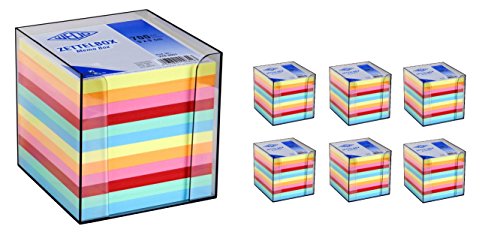 Wedo 2702651 Zettelbox Kunststoff (9 x 9 cm, rauchglas gefüllt, circa 700 Blatt, 6 farbig) (6, Zettelbox) von WEDO