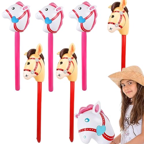 6 PCs Hobby Pferd 40 Zoll niedlich aufblasbarer Pferdestock Bunte Blow -Up PVC Reitpferde Head Stick Ballon für Weihnacht Cowboy Cowgirl Horse Themenparty Dekor, zufällige Farbe, Hobby Pferd von Weduspaty