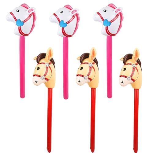 6 Stcs Hobby Pferd 40 Zoll niedlich aufblasbarer Pferdestift Bunte Blow Up PVC Riding Horse Head Stick Ballon für Weihnachten zufällige Farbe, Stick Pferd von Weduspaty