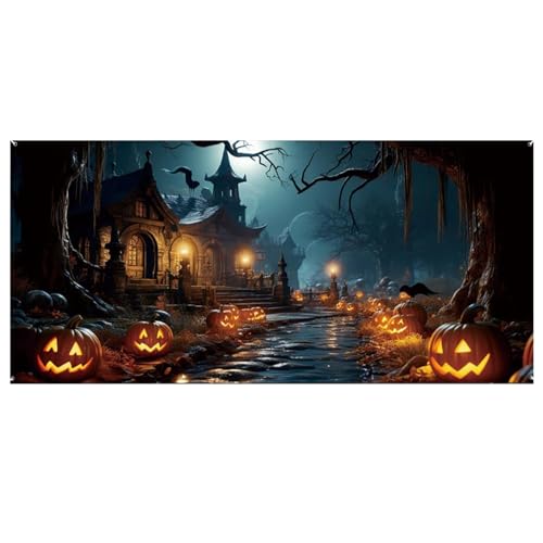 Halloween Garage Door Banner, 16x7 ft gruselige Schloss Friedhof Halloween Garagentor -Abdeckung Verblüfftes hängendes Halloween -Hintergrund mit GROMMets Halloween Decors, Halloween -Foto Hintergrun von Weduspaty