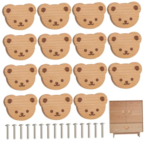 Süße Schubladenknöpfe, Kinderkommodeknöpfe, 15pcs Holz Kinderkommodenknöpfe Cartoon Bären Form Kinderzimmer Kommode Knöpfe mit Schrauben einfach zu stalltschrank -Griffe für Kinderzimmerdekoration von Weduspaty