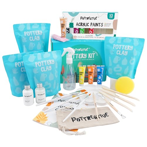 Weelens Tec Lufttrocknendes Ton Töpferkit für Anfänger DIY TonTöpferei Starter-Kit enthält lufttrocknenden Ton, Anleitung, Modellierwerkzeuge, Heim-Töpfergeschenk für Festival und Jubiläum von Weelens Tec