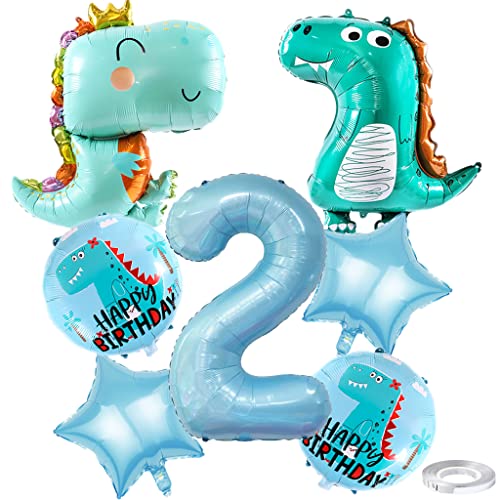 Weenkeey 2 Jahre Dinosaurier Geburtstag Dekoration Großes Dinosaurier Happy Birthday Luftballon 2. Geburtstag Dino Heliumballon Hellblau Zahl 2 Folienballon für Dino Party Junge Geburtstag Party von Weenkeey