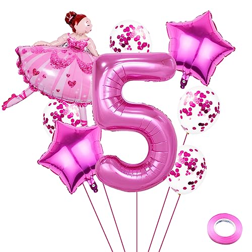 Weenkeey 5 Jahre Ballett Geburtstag Deko Große Ballerina Luftballon 5. Geburtstag Ballett Folienballon Rosa Zahl 5 Luftballon für Mädchen Geburtstag Party von Weenkeey