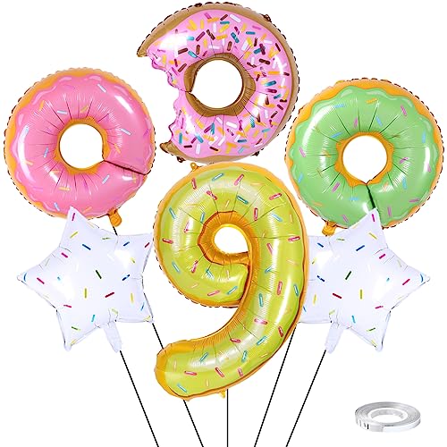 Weenkeey 9 Jahre Donut Geburtstag Dekor Große Donut Folienballon 9. Geburtstag Krapfen Luftballon Zahl 9 Luftballon für Junge Mädchen Geburtstag Party von Weenkeey