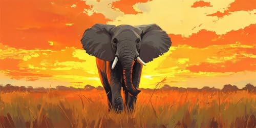 Diamond Painting Elefant Diamond Painting Erwachsene Groß 20x40cm, Sonnenuntergang Diamond Painting kinder, 5D Diamant Painting Bilder, DIY Crystal Art Embroidery Painting Kit, Home Wall Decor W-1039 von Wehsaeho