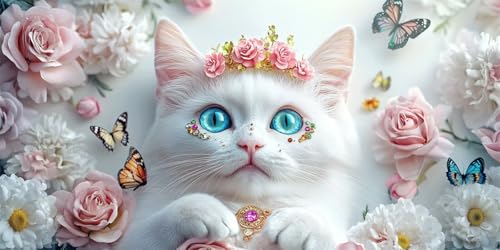 Diamond Painting Katze Diamond Painting Erwachsene groß 100x200cm, Rose Diamond Painting kinder, 5D Diamant Painting Bilder, DIY Crystal Art Embroidery Painting Kit, Home Office Wall Decoration W-201 von Wehsaeho