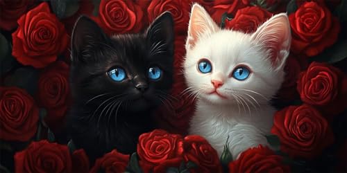 Diamond Painting Katze Diamond Painting Erwachsene groß 100x200cm, Rose Diamond Painting kinder, 5D Diamant Painting Bilder, DIY Crystal Art Embroidery Painting Kit, Home Office Wall Decoration W-202 von Wehsaeho