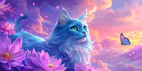 Diamond Painting Katze Diamond Painting Erwachsene groß 100x200cm, Schmetterling Diamond Painting kinder, 5D Diamant Painting Bilder, DIY Crystal Art Embroidery Painting Kit, Home Wall Decor W-188 von Wehsaeho