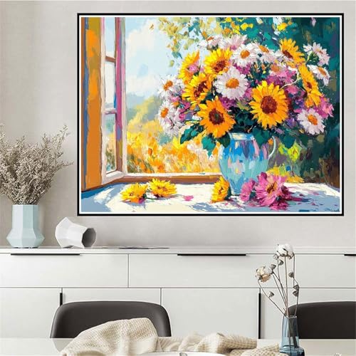 Malen Nach Zahlen Blume Malen Nach Zahlen ab 7 8 9 10 12 Jahre Mädchen Landschaft, DIY Oil Paint Kreatives Set für Erwachsenee Bastelset mit Pinseln und Acrylfarben, Geschenke für Frauen 40x50cm Q-201 von Wehsaeho