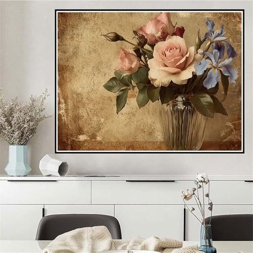 Malen Nach Zahlen Blume Malen Nach Zahlen ab 7 8 9 10 12 Jahre Mädchen Retro, DIY Oil Paint Kreatives Set für Erwachsenee Bastelset, Pinseln und Acrylfarben, Geschenke für Frauen 40x50cm Q-220 von Wehsaeho